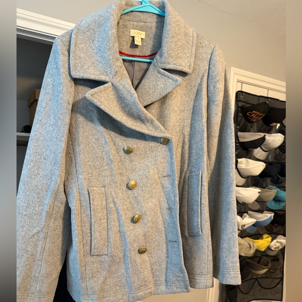 J. Crew Light Gray Pea Coat with Gold Buttons